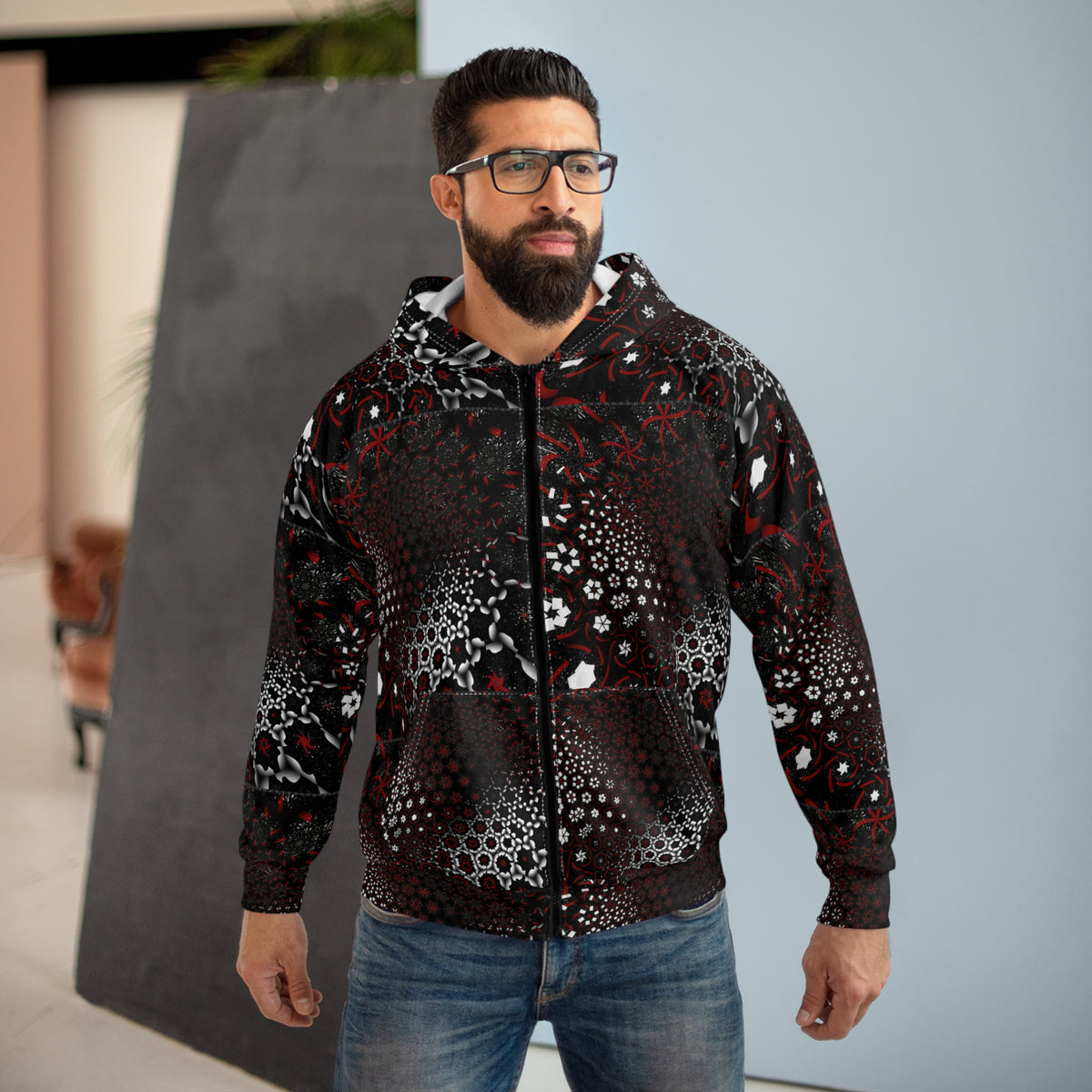 Gothic Floral Zip Hoodie