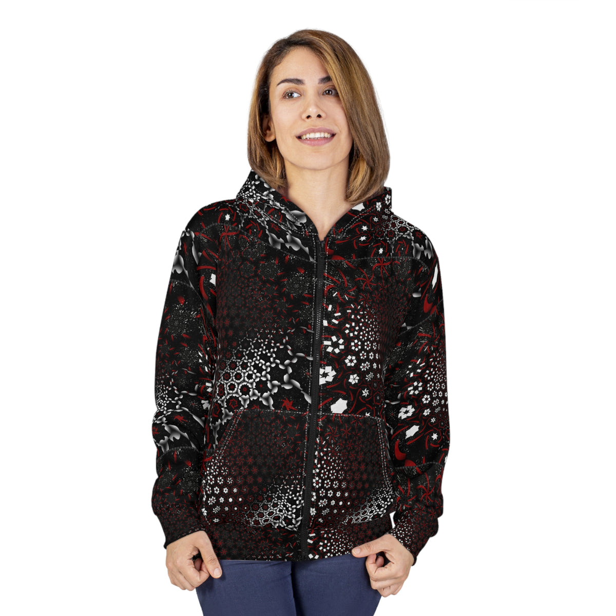 Gothic Floral Zip Hoodie