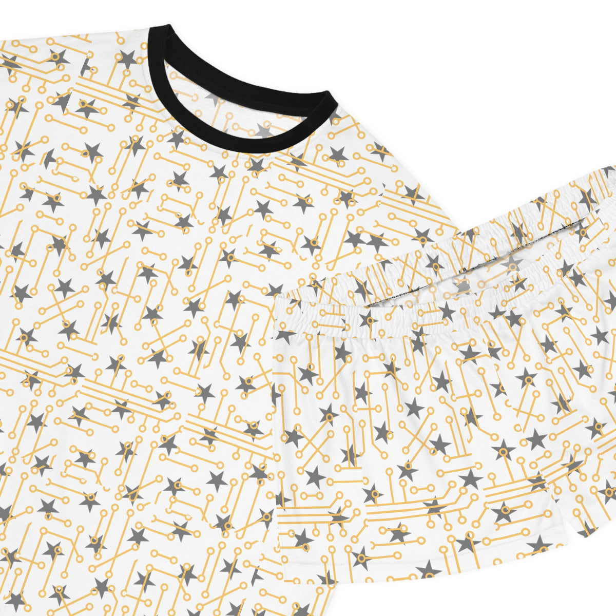 Starry Night Women's Short Pajama Set — Gold & Grey Celestial Print