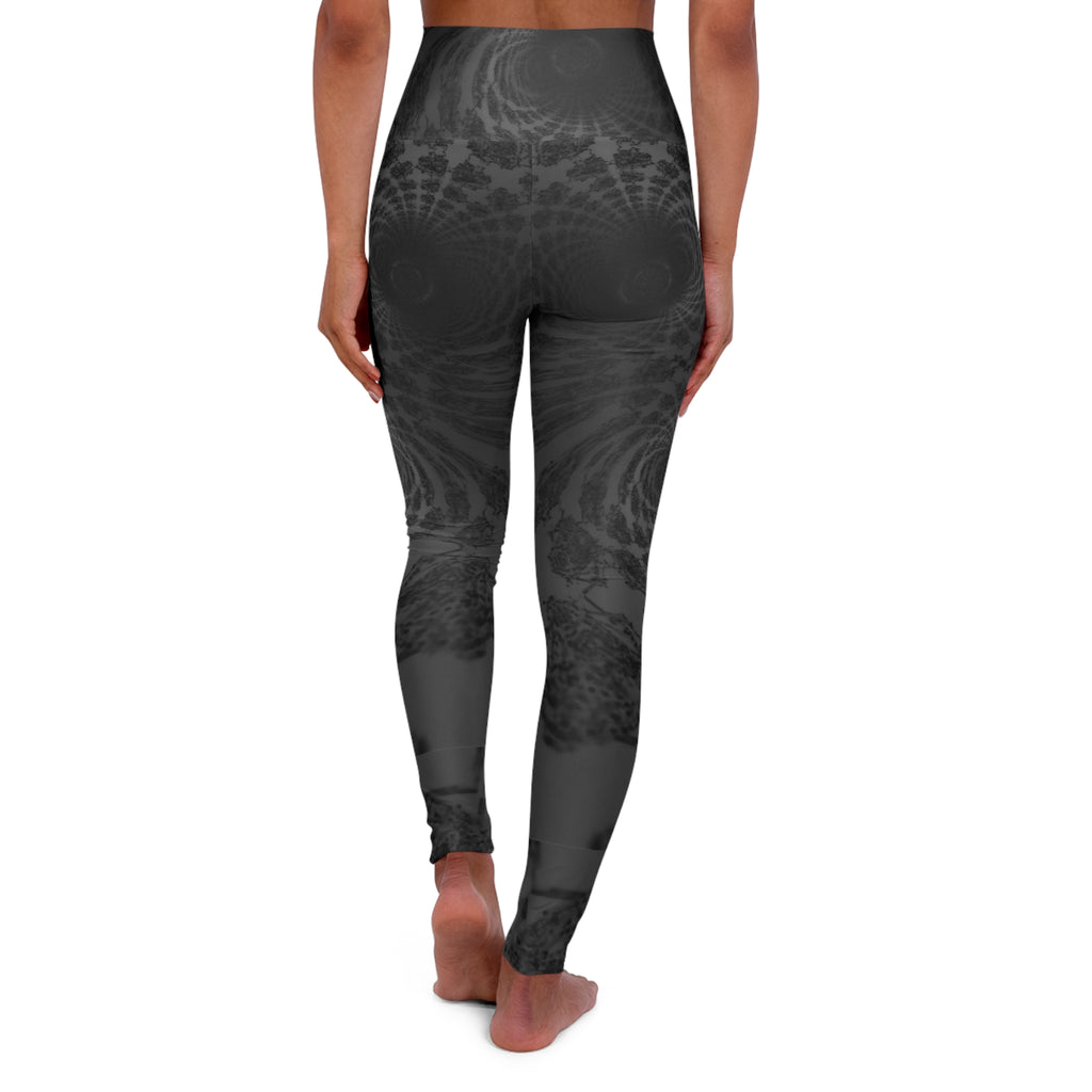 High-Waist Black Mandala Yoga Leggings — All-Over Print
