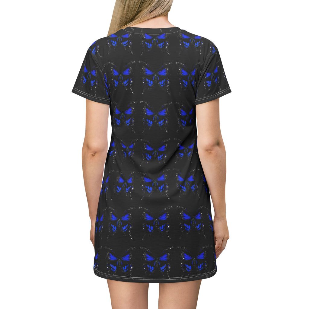 Butterfly T‑Shirt Dress — Midnight Blue Patterned All‑Over Print