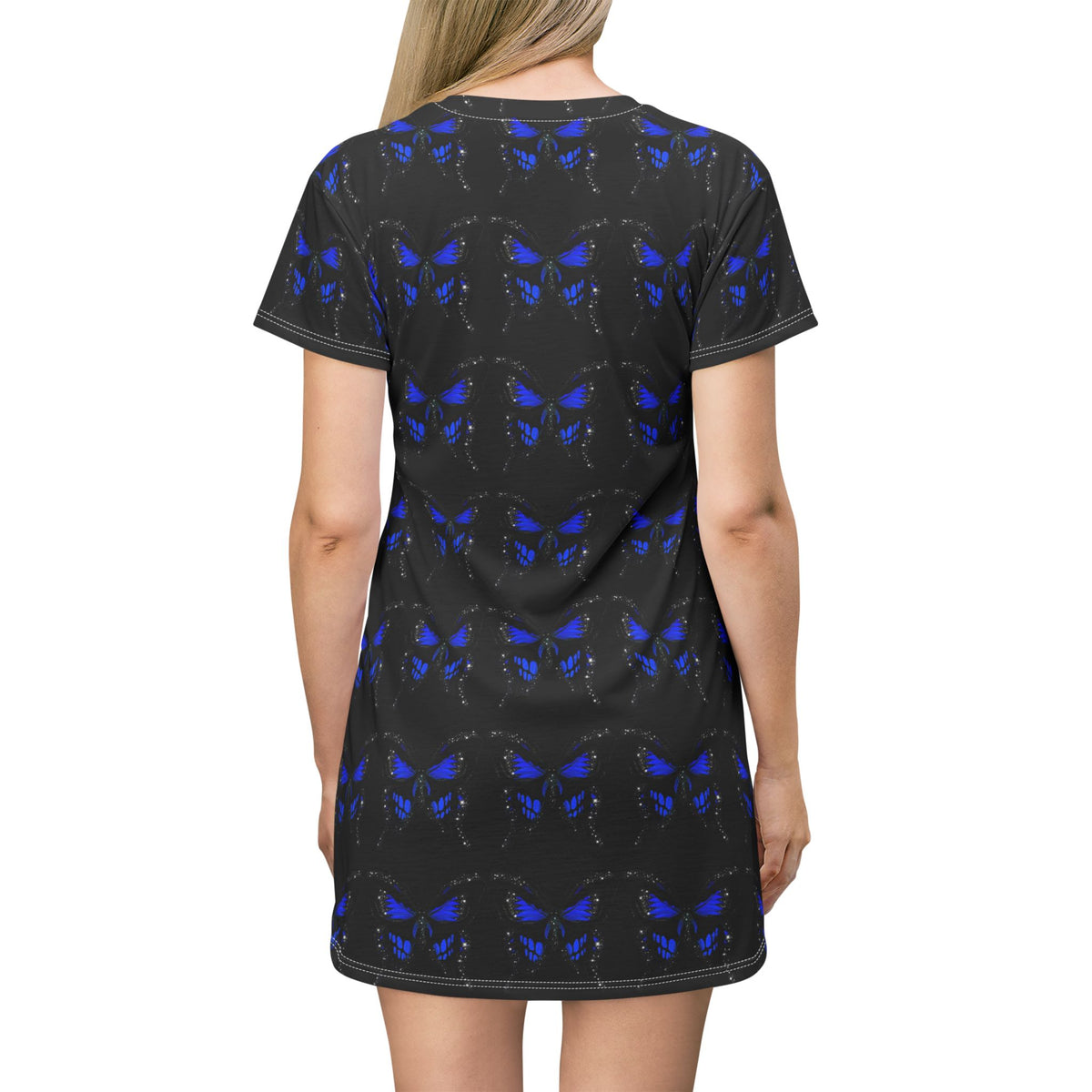 Butterfly T‑Shirt Dress — Midnight Blue Patterned All‑Over Print