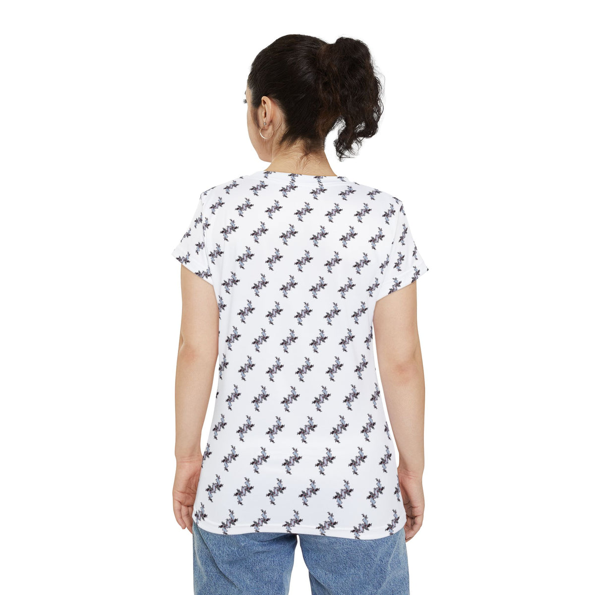 Women's Short Sleeve Shirt with Delicate Floral Pattern