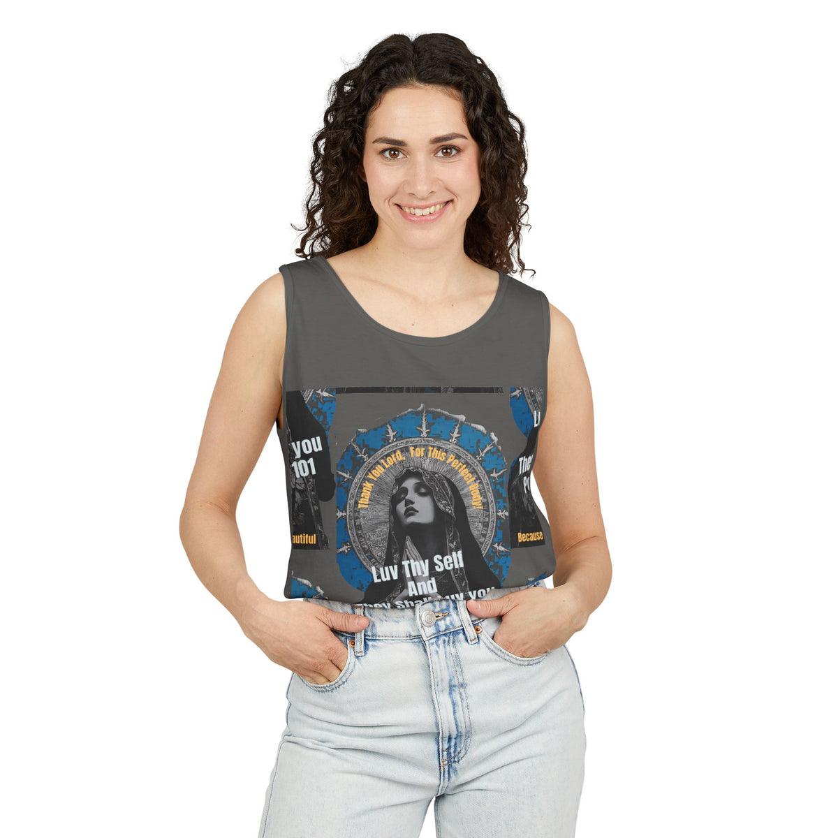 Spiritual Vintage Portrait Tank Top — "Love Thy Self" Inspirational Graphic