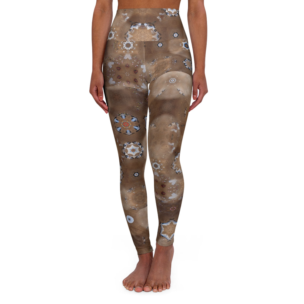 Abstract Geode Pattern High Waisted Yoga Leggings | Brown Crystal Print