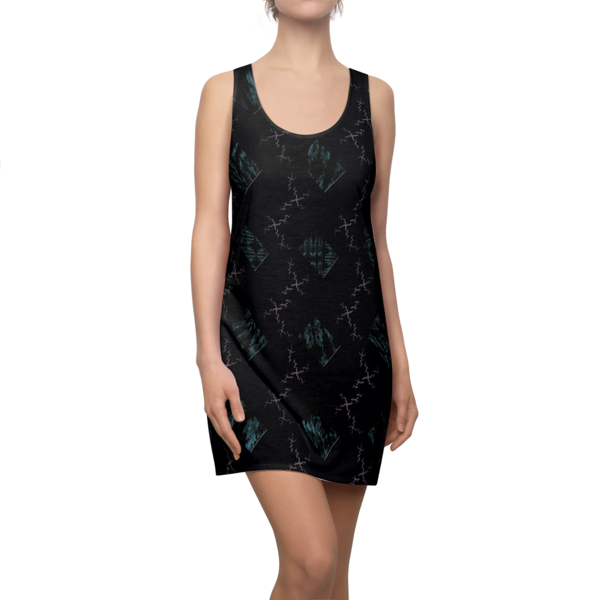 Racerback Dress — Dark Tie-Dye Heart Pattern