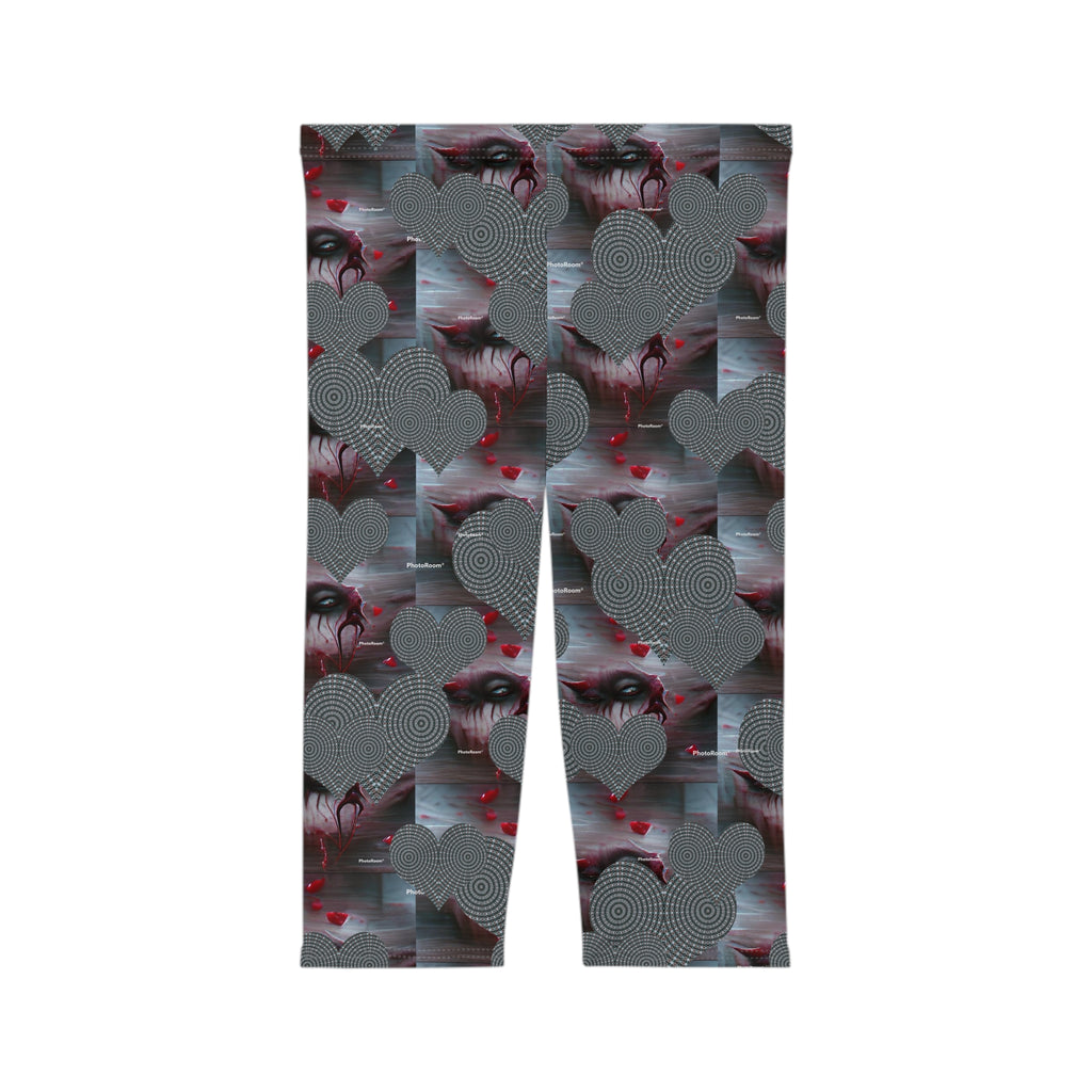Gothic Heart Capri Leggings — Dark Valentine Patterned Women's Activewear