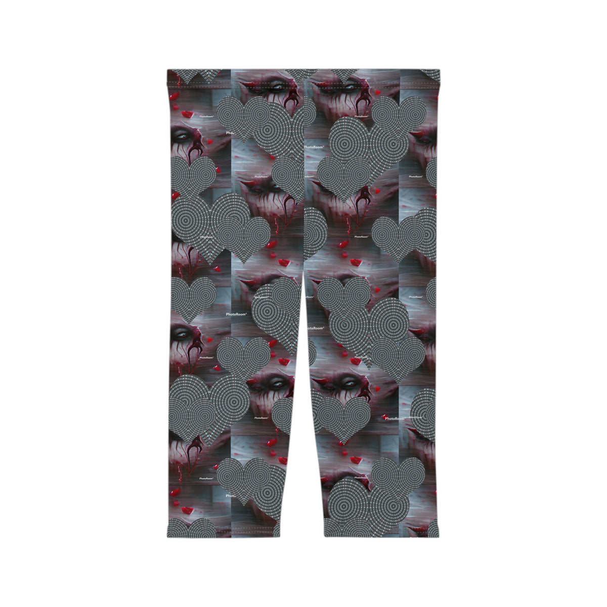 Gothic Heart Capri Leggings — Dark Valentine Patterned Women's Activewear