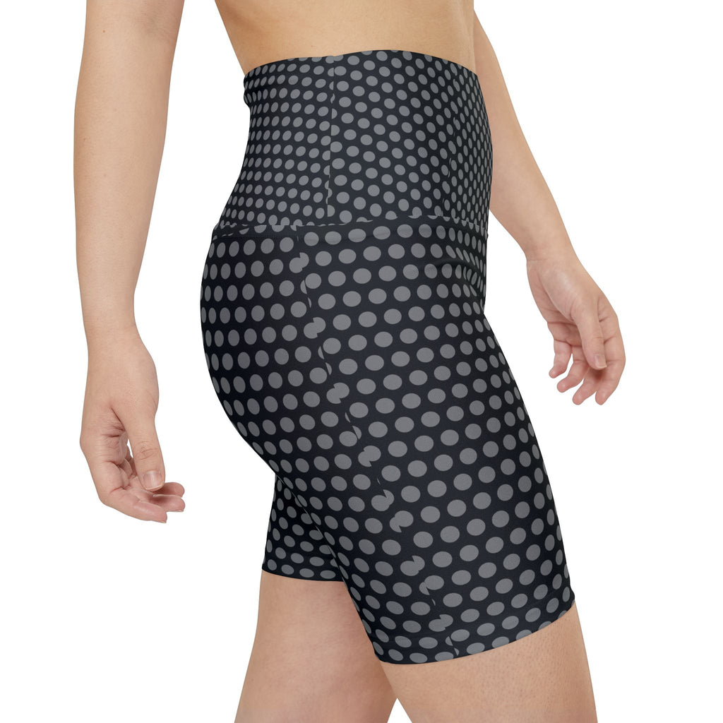 Women's Black Grey Polka Dot Workout Shorts — High-Waist Biker Activewear