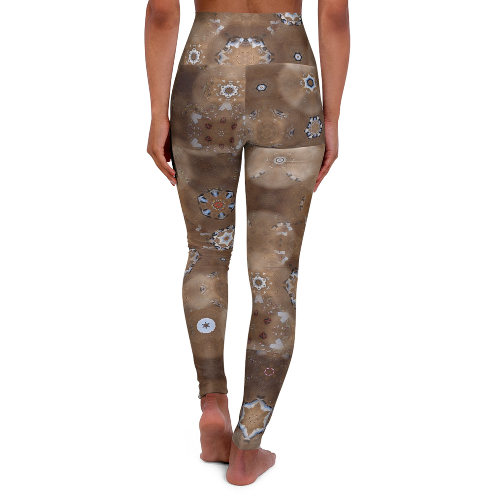 Abstract Geode Pattern High Waisted Yoga Leggings | Brown Crystal Print