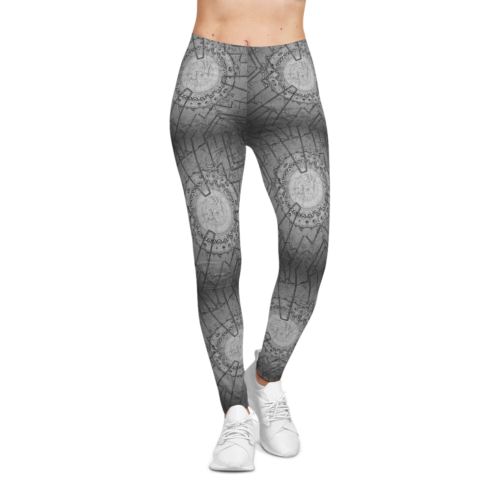 Mandala Grey All-Over Print Leggings — Boho Yoga & Casual Wear