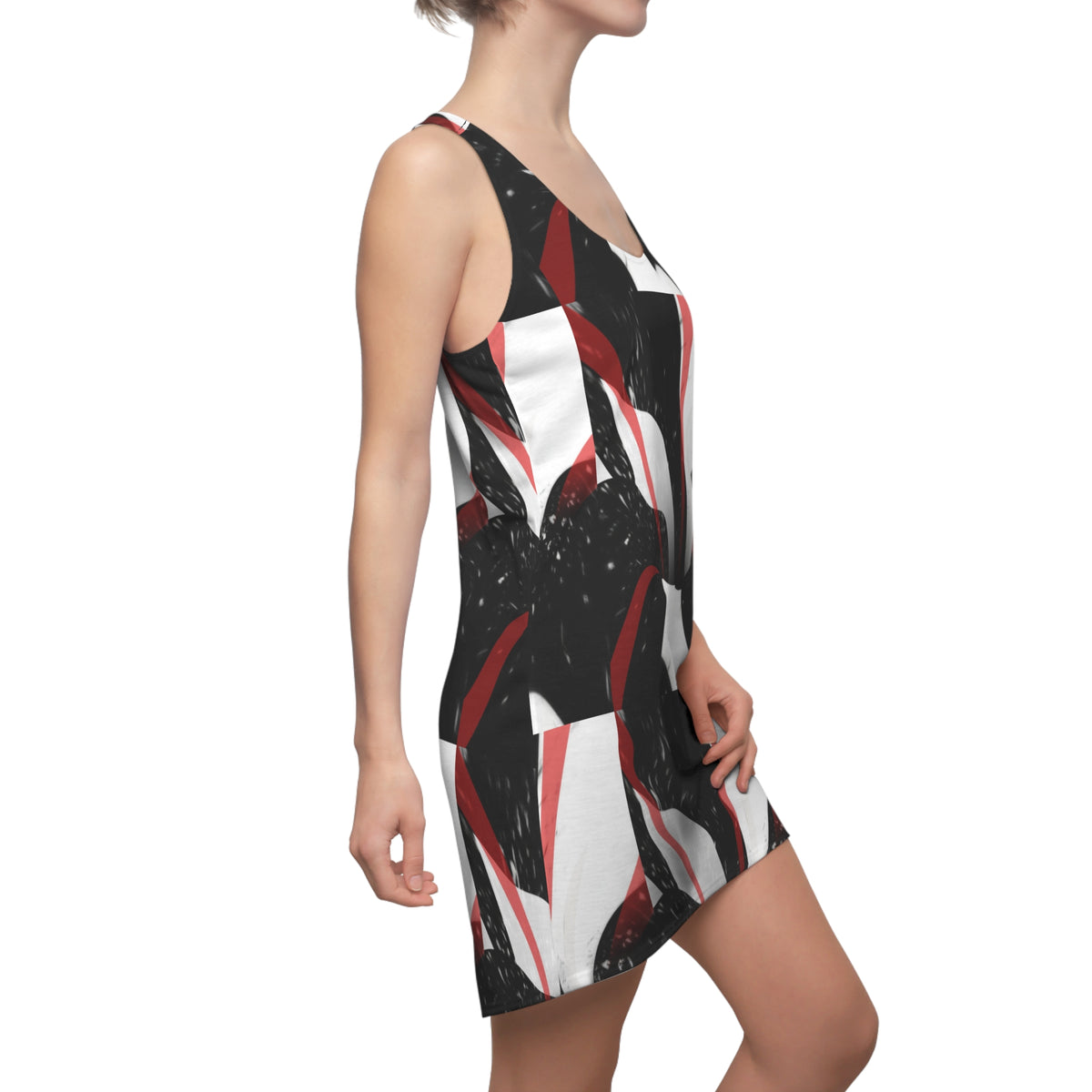 Abstract Black, Red & White Racerback Dress