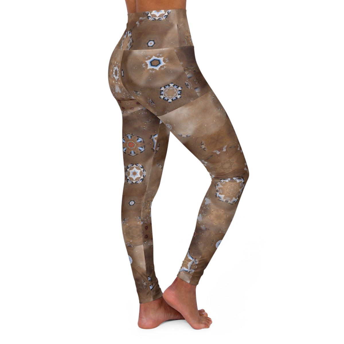 Abstract Geode Pattern High Waisted Yoga Leggings | Brown Crystal Print