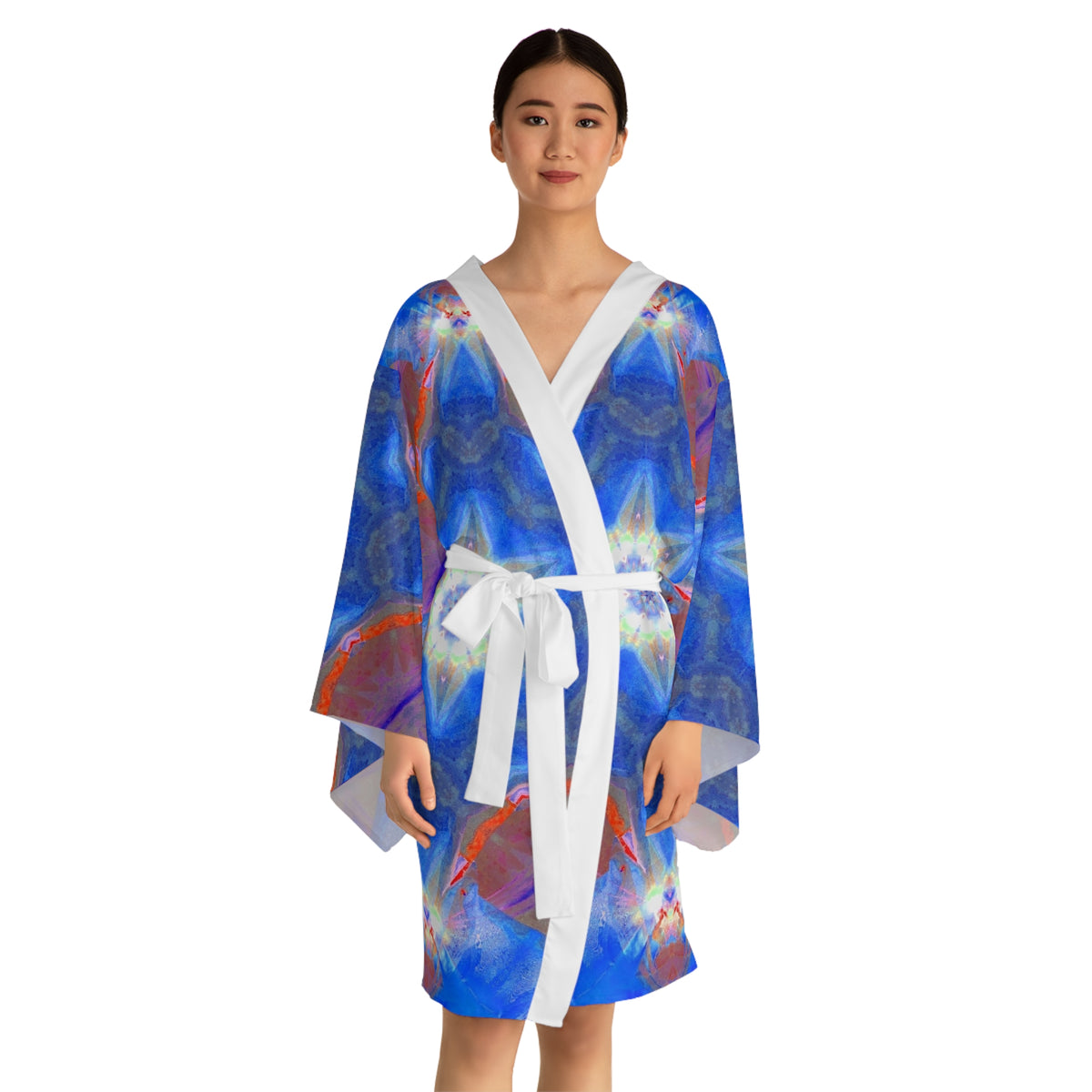 Blue Kaleidoscope Kimono Robe — Long Sleeve AOP