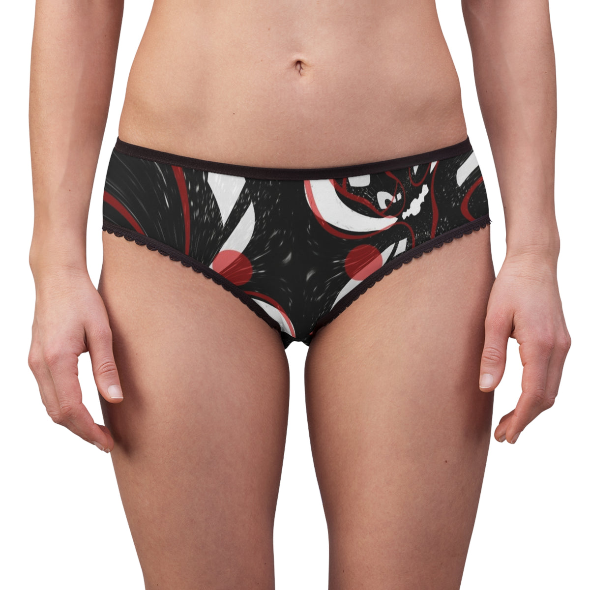 Women's Briefs – Black, Red & White Abstract Pattern