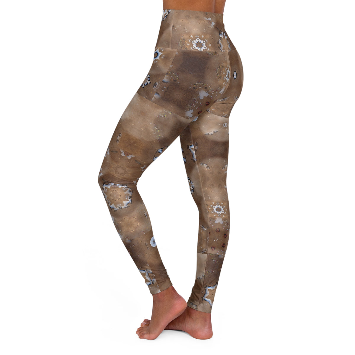 Abstract Geode Pattern High Waisted Yoga Leggings | Brown Crystal Print