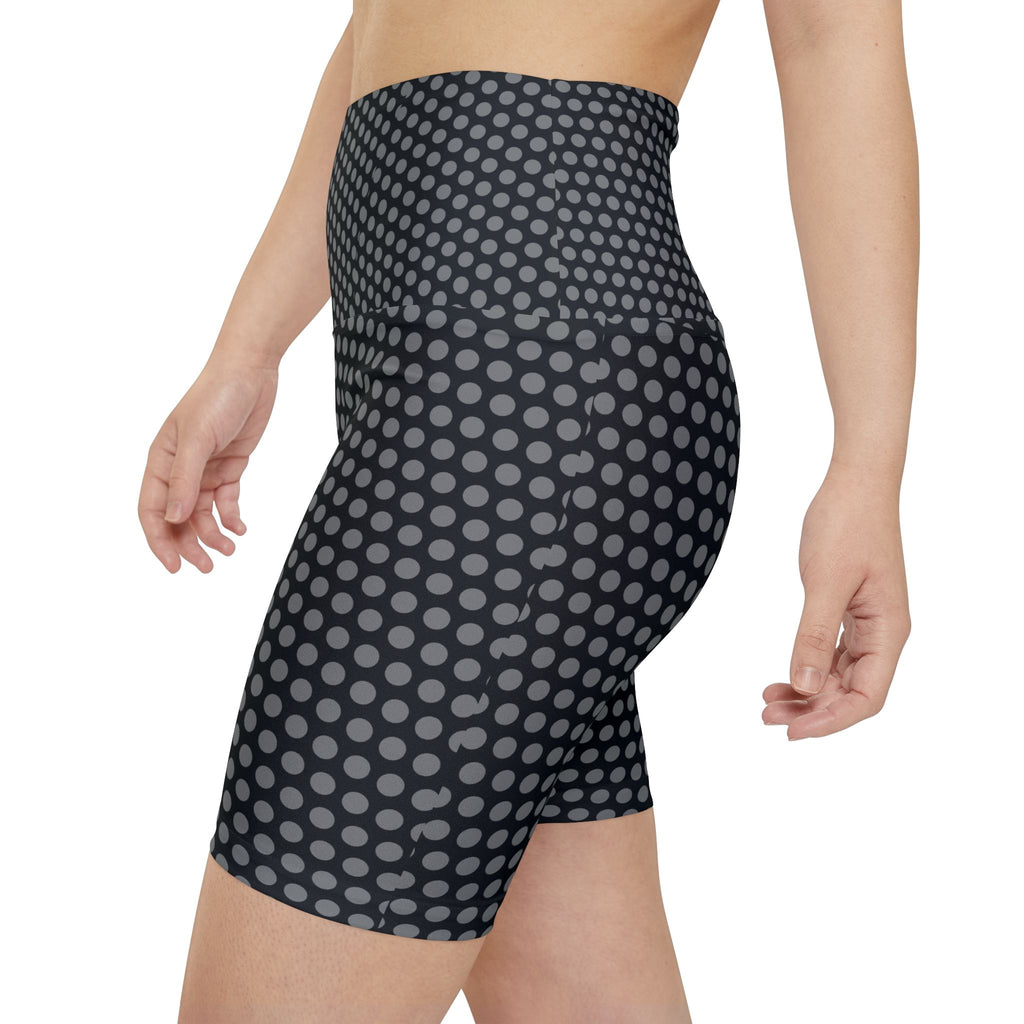 Women's Black Grey Polka Dot Workout Shorts — High-Waist Biker Activewear