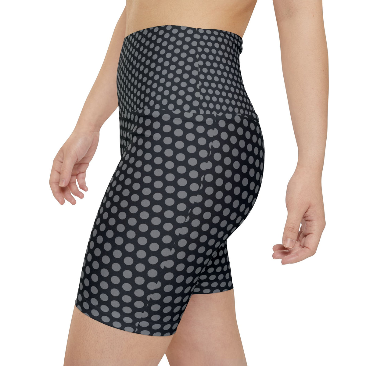 Women's Black Grey Polka Dot Workout Shorts — High-Waist Biker Activewear
