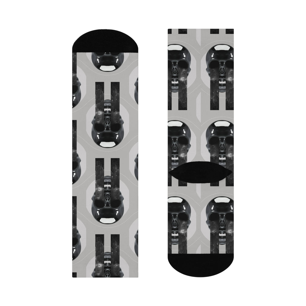 Cushioned Crew Socks with Darth Vader Helmet Pattern