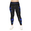 Plus Size Blue Butterfly Leggings — Black All-Over Print Comfort Leggings