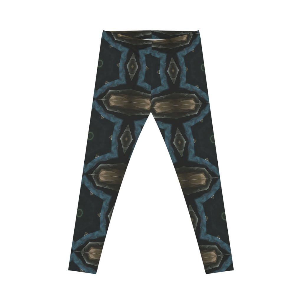 Kaleidoscope Geo Pattern Leggings — Dark Blue & Olive All-Over Print