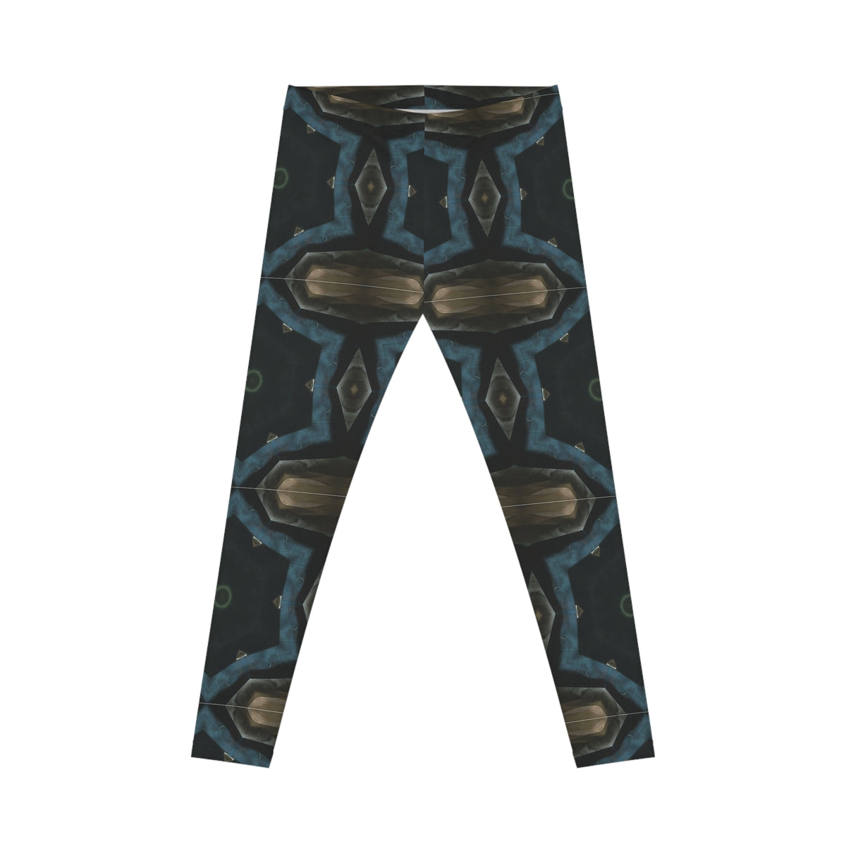 Kaleidoscope Geo Pattern Leggings — Dark Blue & Olive All-Over Print