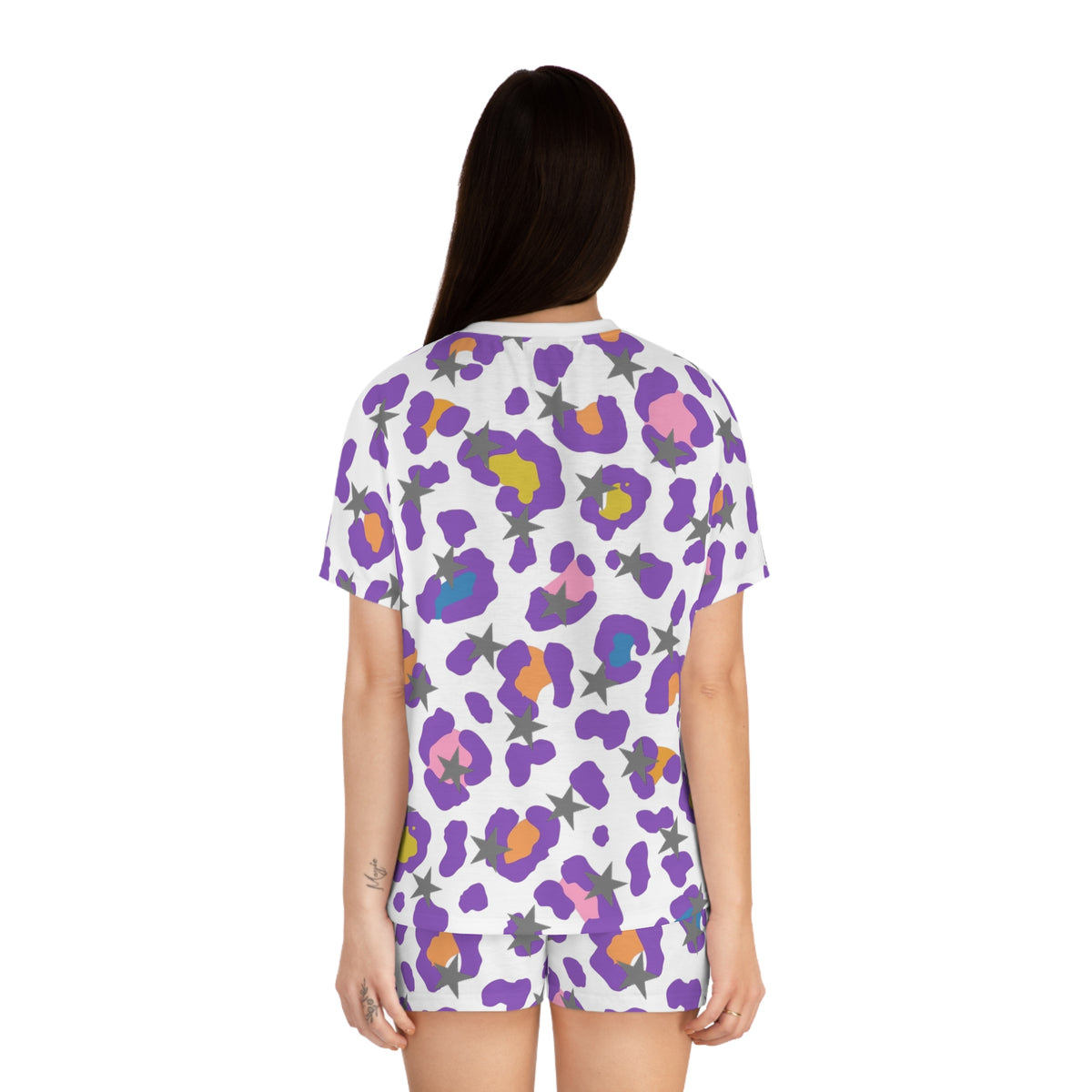 Women's Leopard Print Pajama Set — Purple Floral Animal Print Shorts Sleepwear
