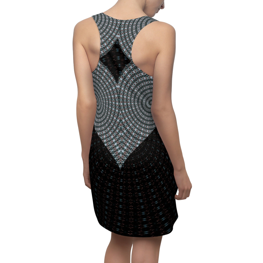 Racerback Heart Spiral Dress — Black Grey Optical Illusion AOP