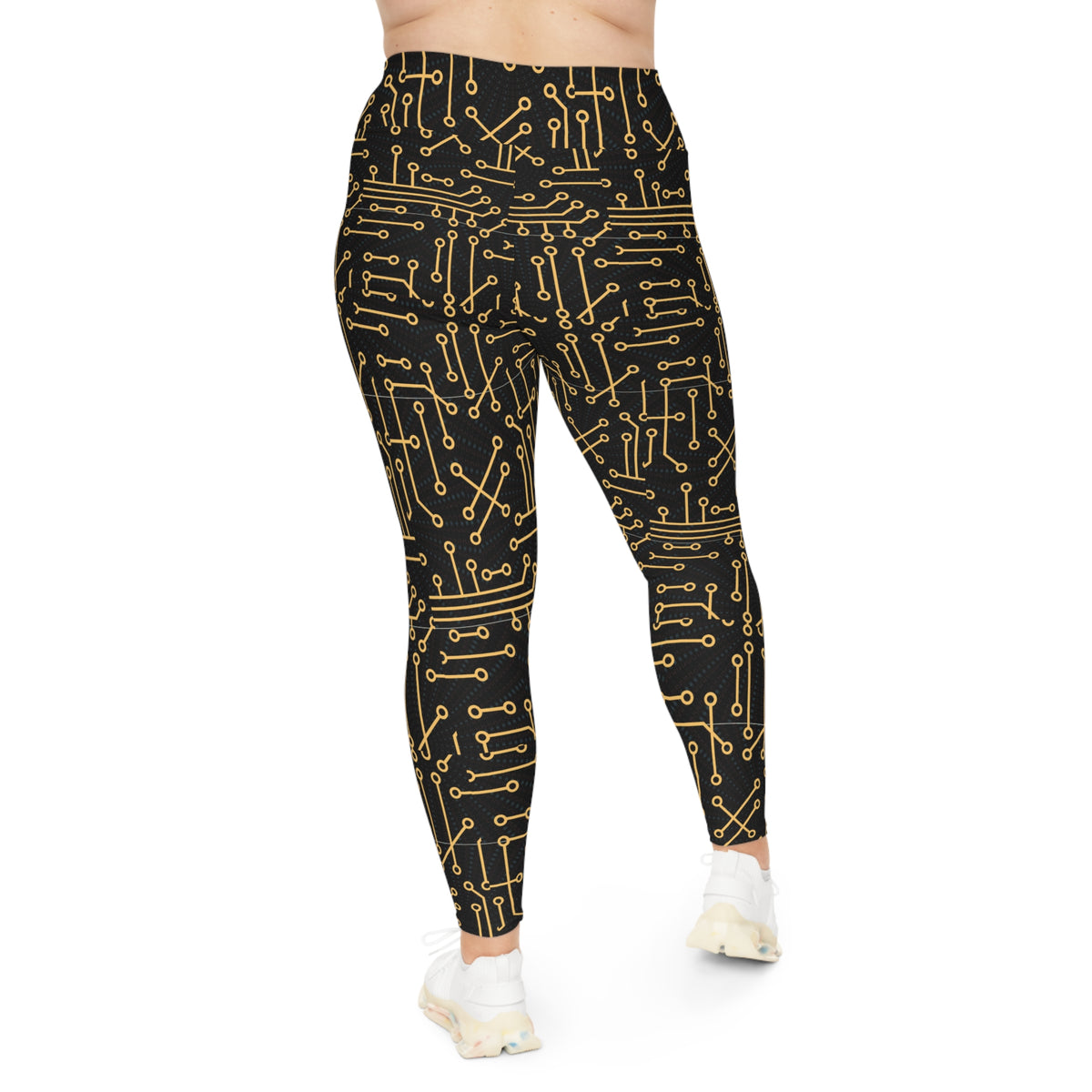 Plus Size Leggings — Gold Circuit Board Patterned Tech Leggings