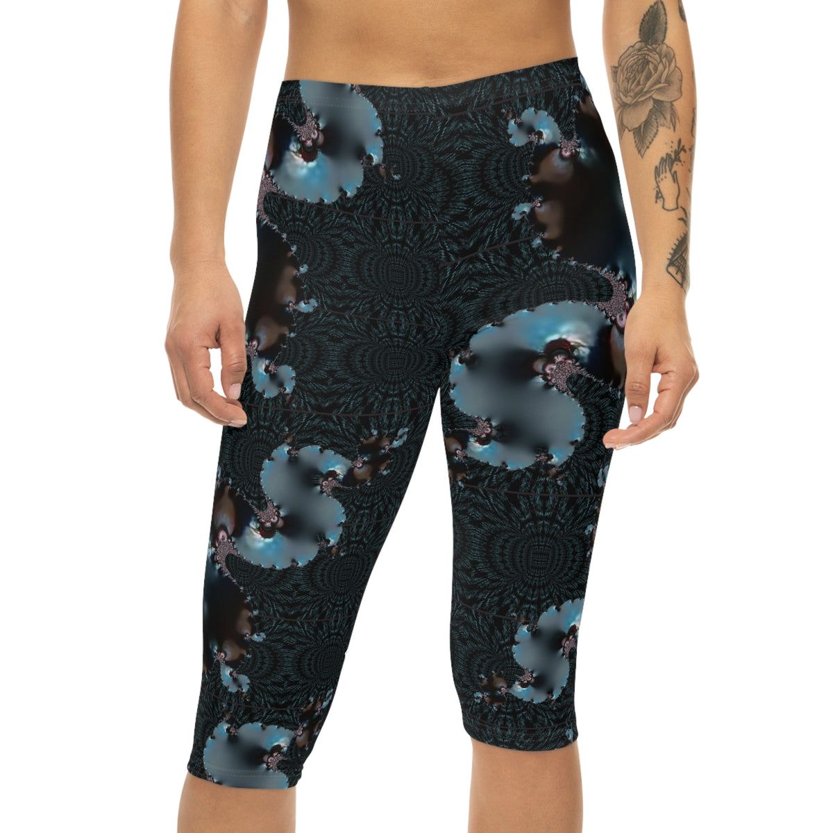 Capri Leggings — Midnight Fractal Patterned Athletic Capri for Women
