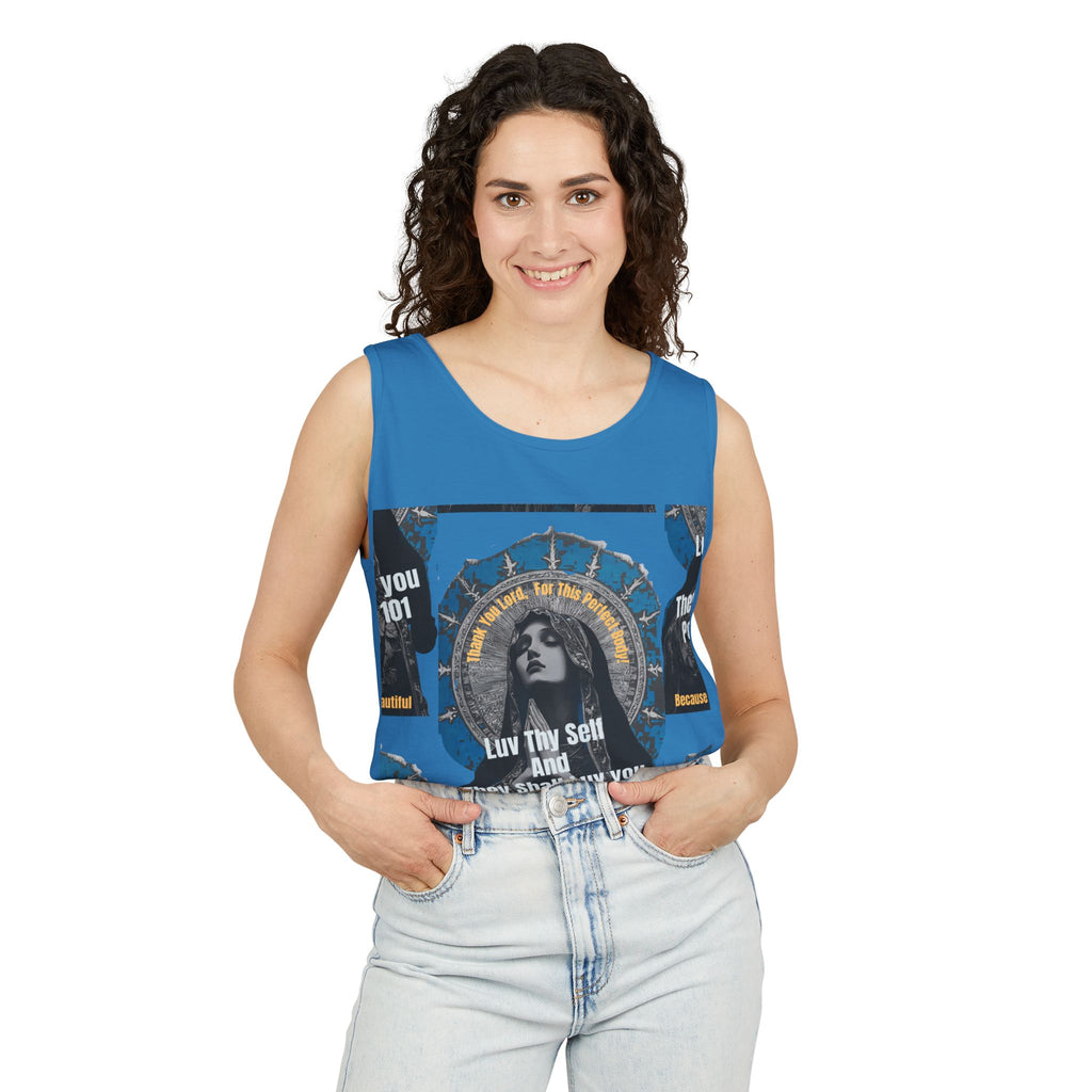 Spiritual Vintage Portrait Tank Top — "Love Thy Self" Inspirational Graphic