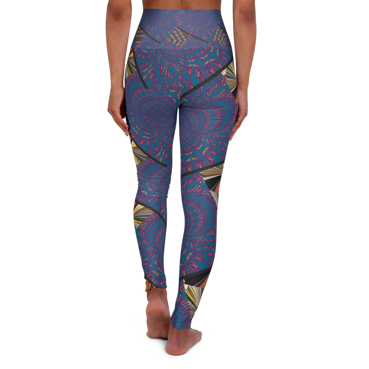 High-Waisted Yoga Leggings — Blue Floral Mandala All-Over Print