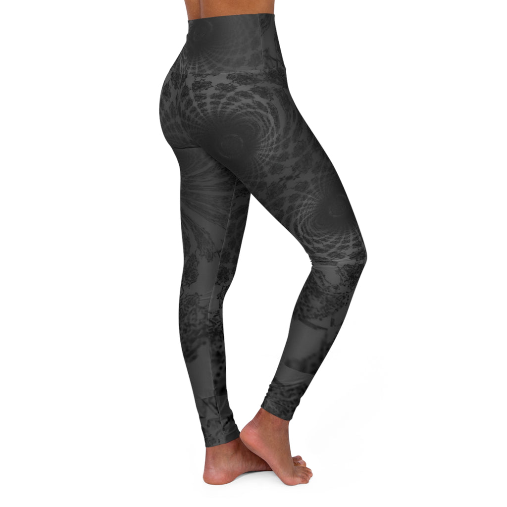 High-Waist Black Mandala Yoga Leggings — All-Over Print