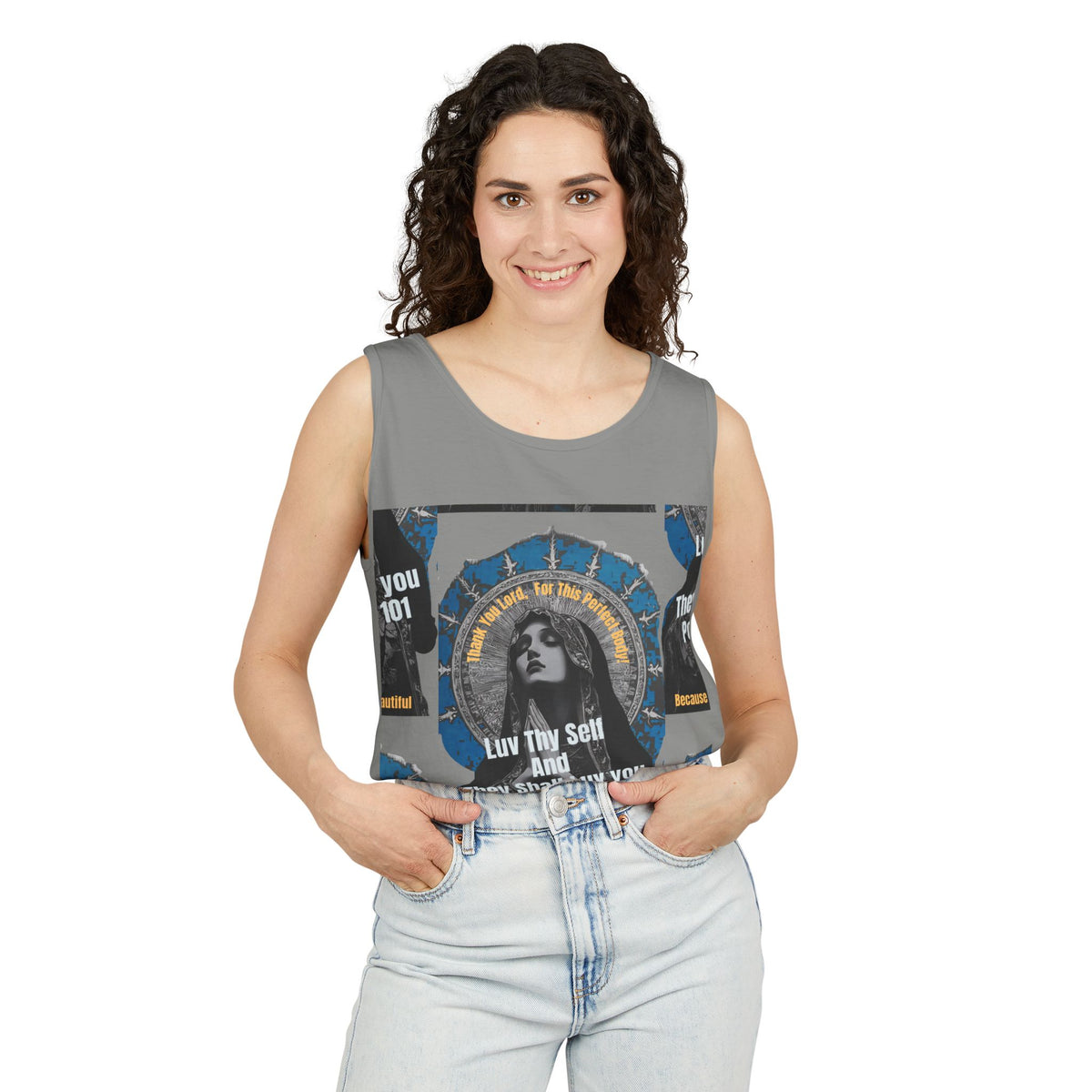 Spiritual Vintage Portrait Tank Top — "Love Thy Self" Inspirational Graphic