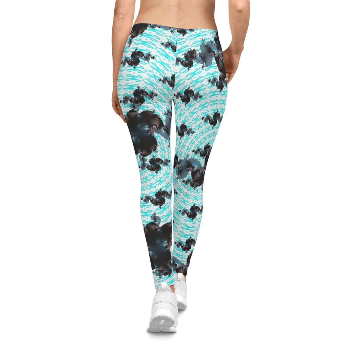 Aqua Swirl Floral Leggings — Women's All-Over Print Casual Leggings