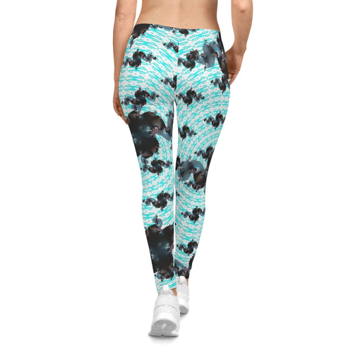 Aqua Swirl Floral Leggings — Women's All-Over Print Casual Leggings