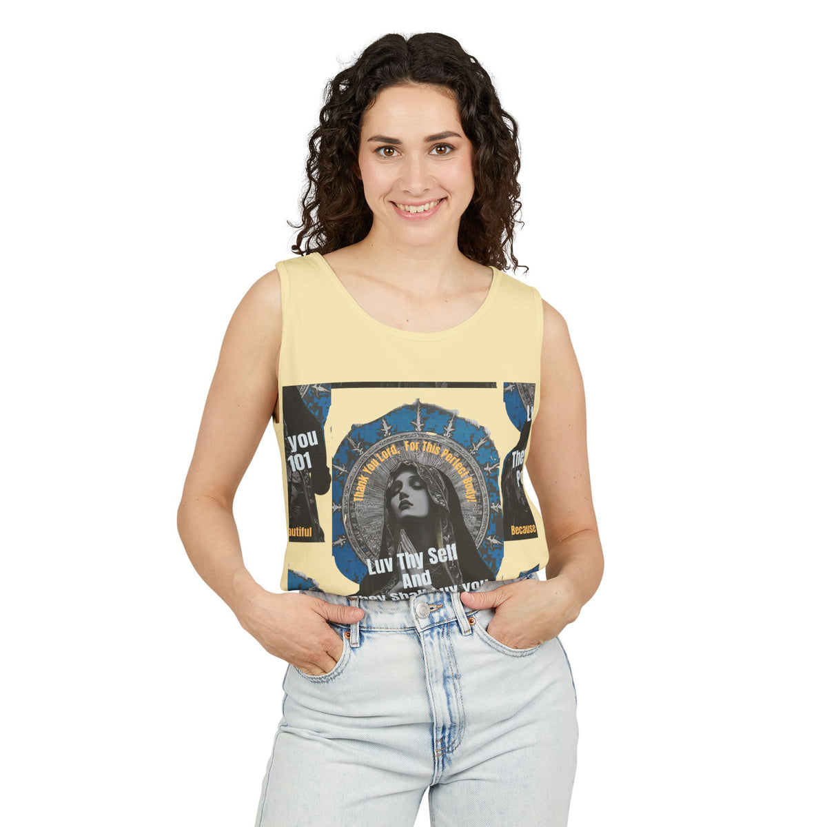 Spiritual Vintage Portrait Tank Top — "Love Thy Self" Inspirational Graphic