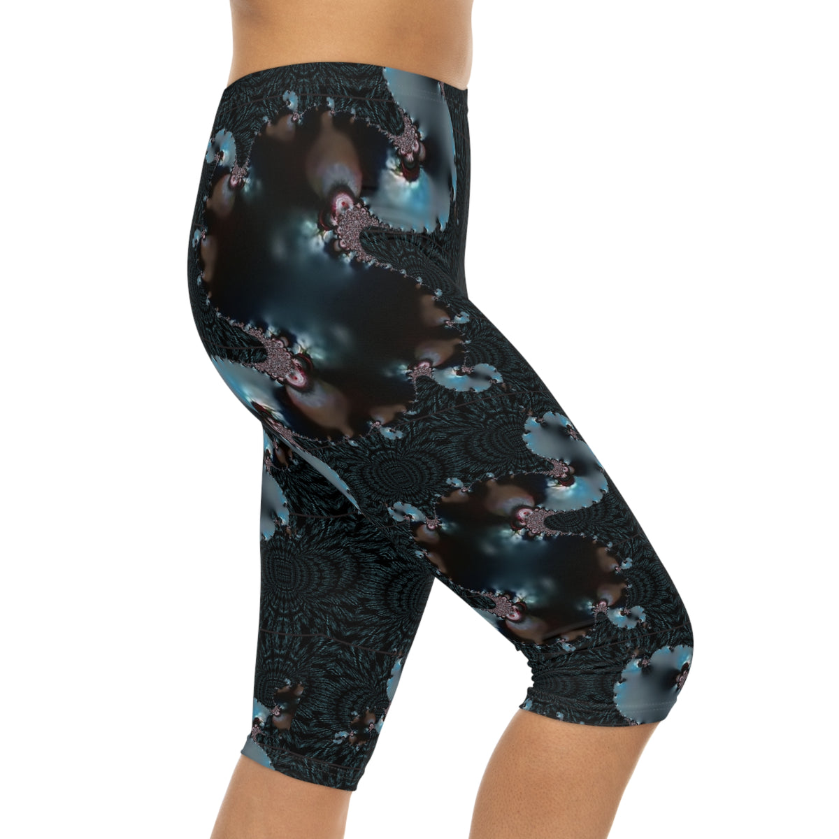 Capri Leggings — Midnight Fractal Patterned Athletic Capri for Women