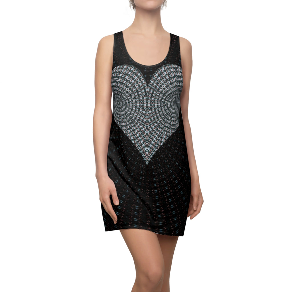 Racerback Heart Spiral Dress — Black Grey Optical Illusion AOP
