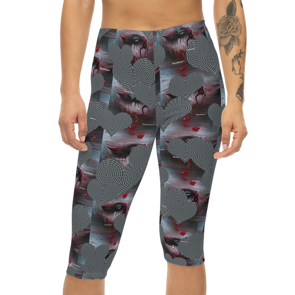 Gothic Heart Capri Leggings — Dark Valentine Patterned Women's Activewear