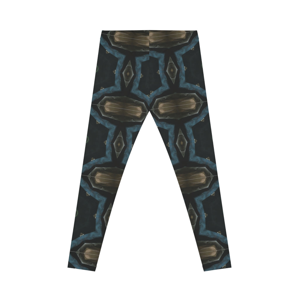 Kaleidoscope Geo Pattern Leggings — Dark Blue & Olive All-Over Print