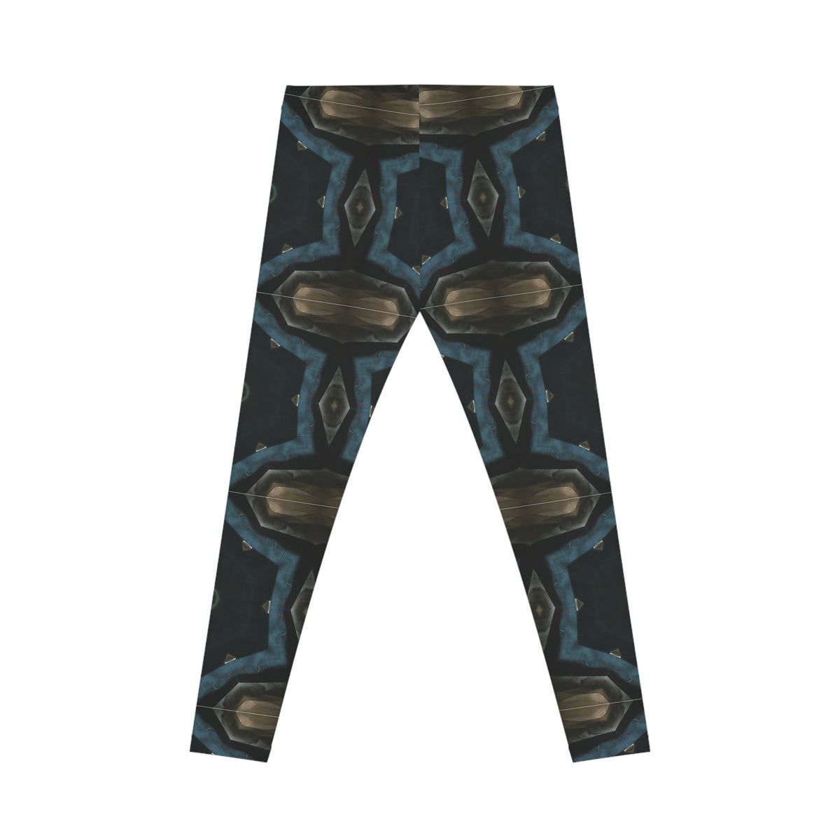 Kaleidoscope Geo Pattern Leggings — Dark Blue & Olive All-Over Print