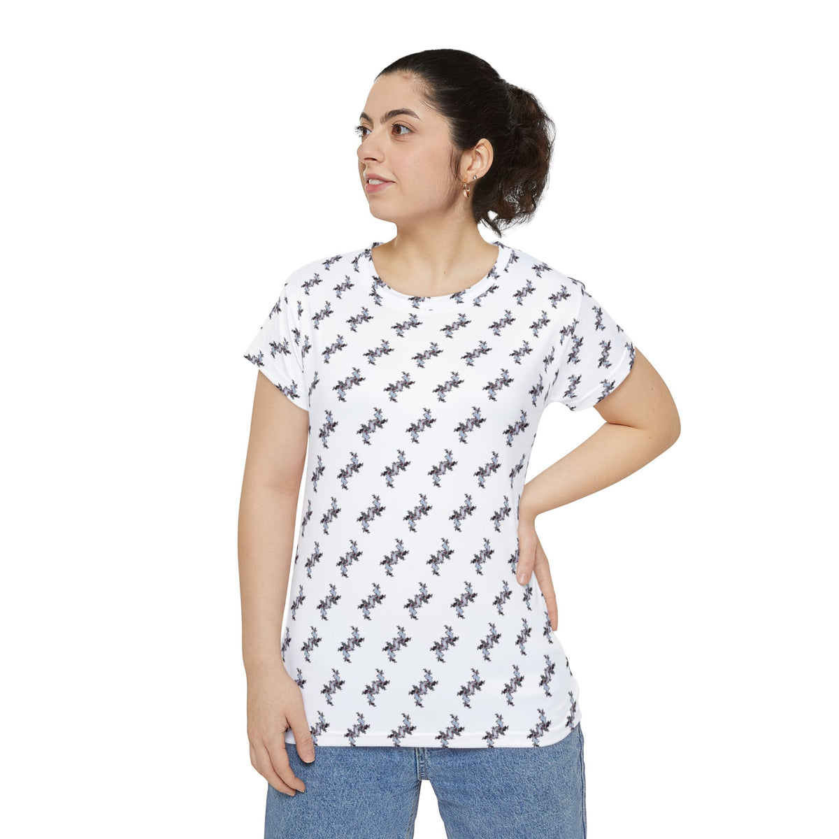 Women's Short Sleeve Shirt with Delicate Floral Pattern