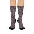 Geometric Hexagon Pattern Cushioned Crew Socks — Brown Mosaic Comfort