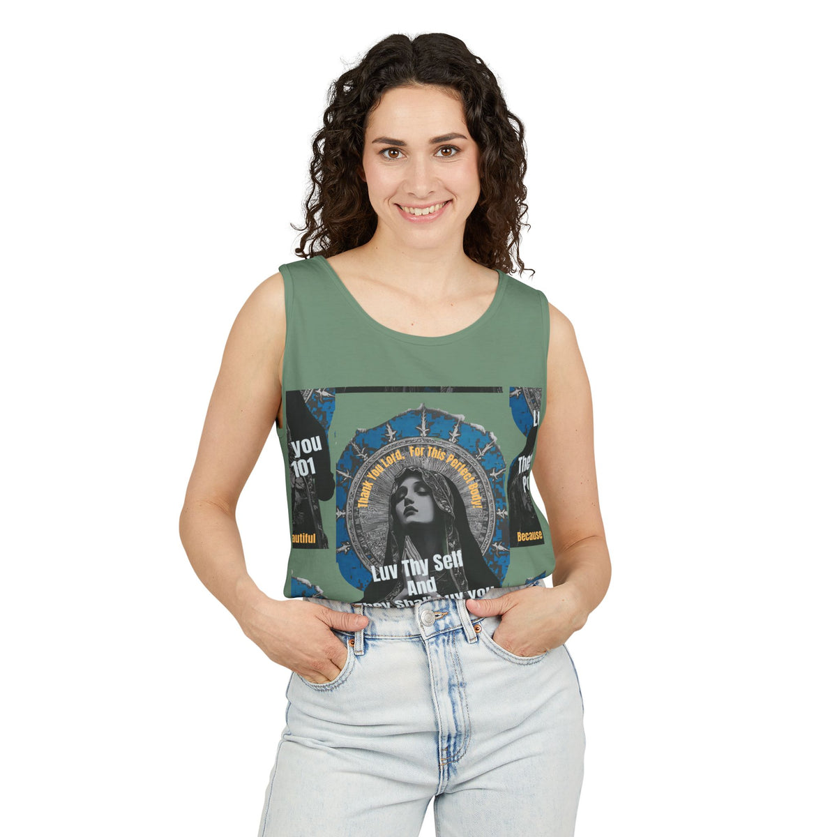 Spiritual Vintage Portrait Tank Top — "Love Thy Self" Inspirational Graphic