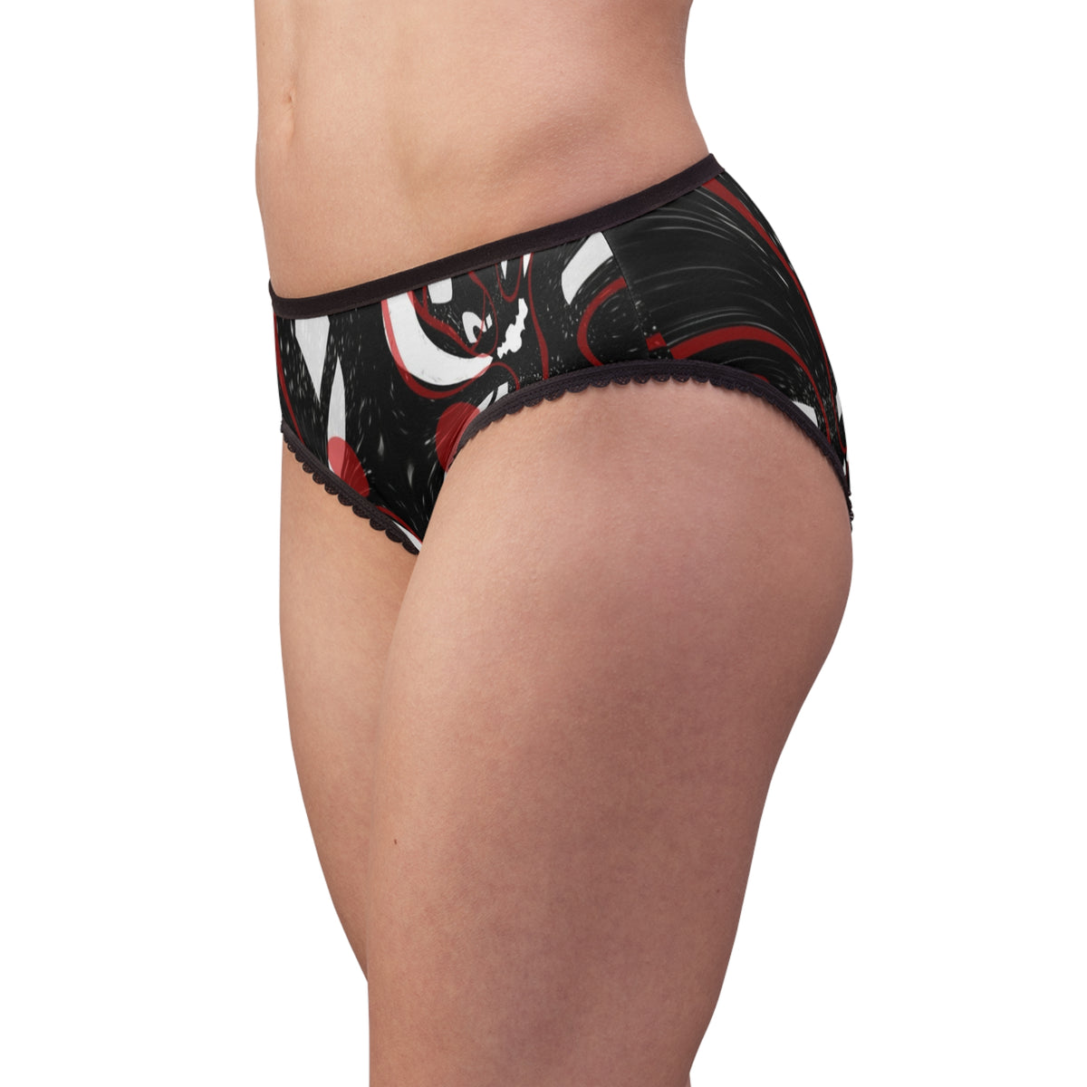 Women's Briefs – Black, Red & White Abstract Pattern