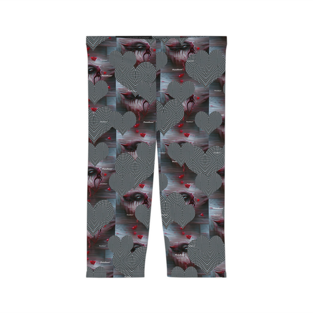 Gothic Heart Capri Leggings — Dark Valentine Patterned Women's Activewear