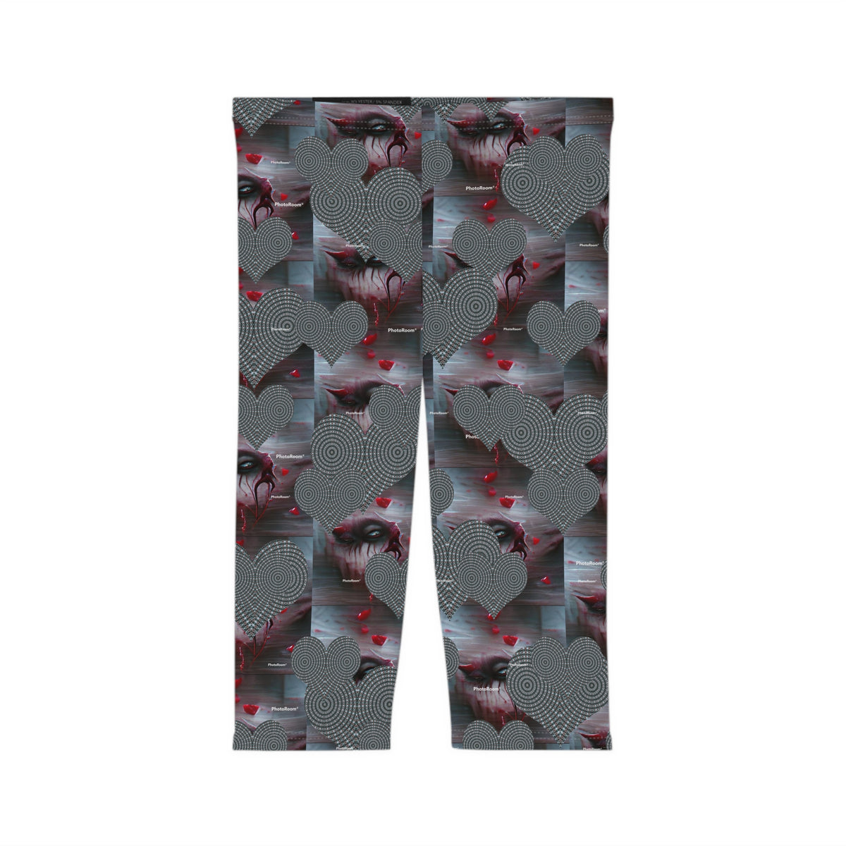 Gothic Heart Capri Leggings — Dark Valentine Patterned Women's Activewear