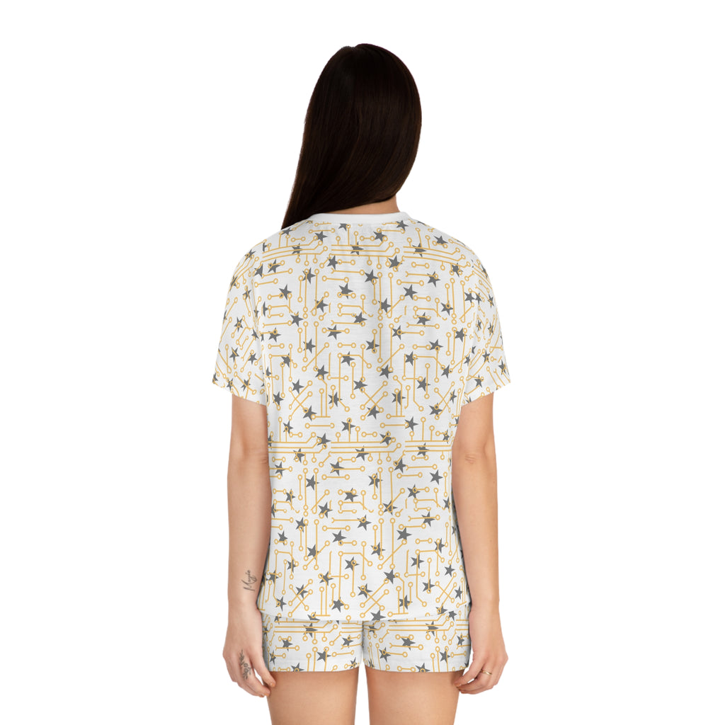 Starry Night Women's Short Pajama Set — Gold & Grey Celestial Print