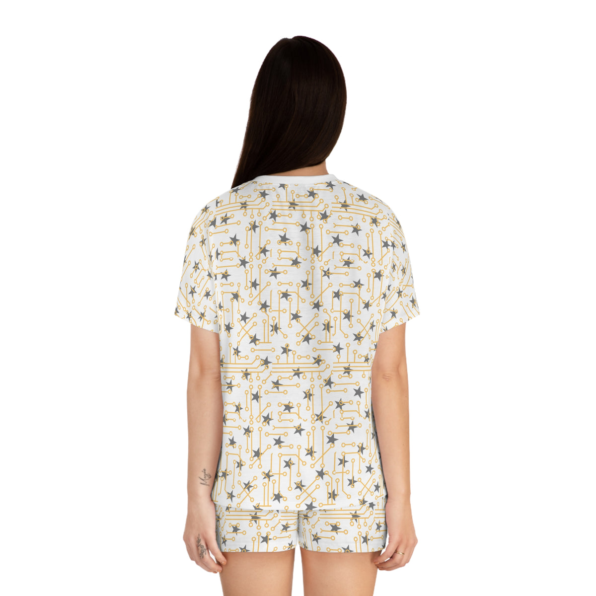 Starry Night Women's Short Pajama Set — Gold & Grey Celestial Print